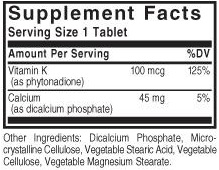 Solgar vitamin k ingredients label